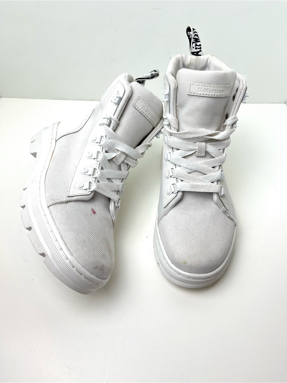 Dr. Martens Combs White Canvas Platform Poly Casual Combat Boots